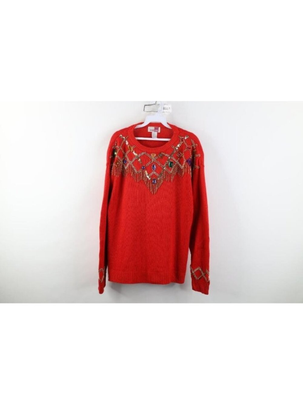 Vtg 90s Streetwear Womens Large Silk Angora Blend Knit Beaded Jeweled Sweater